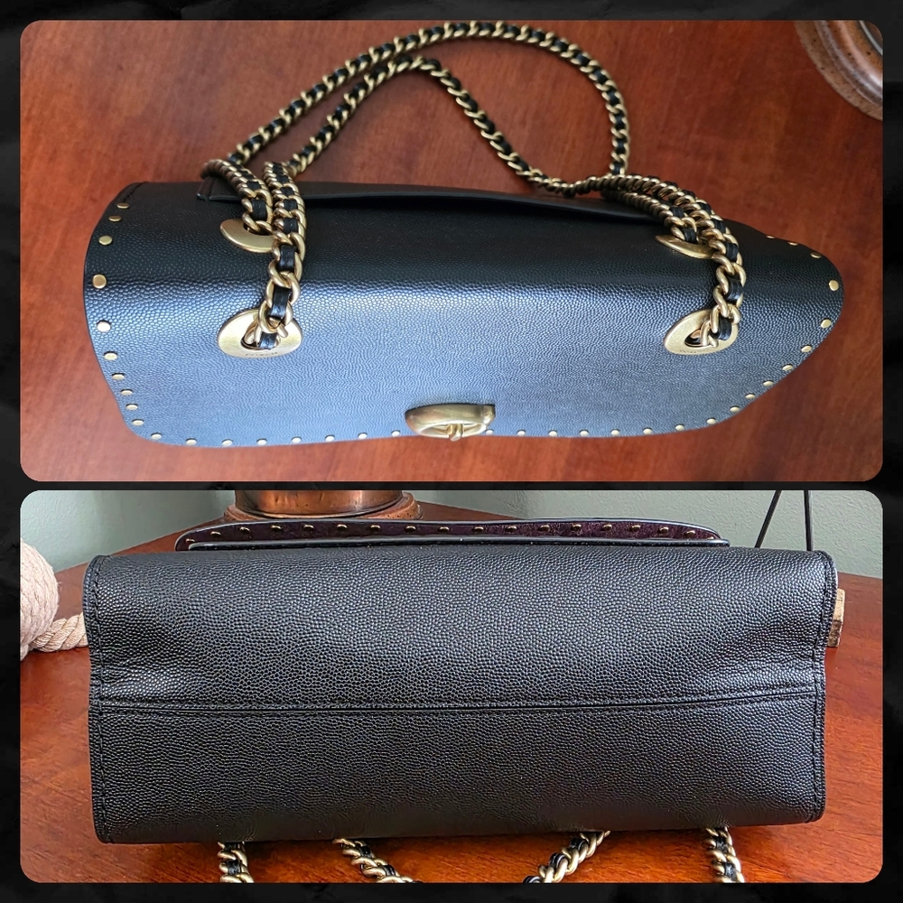 Coach 53344 Parker Black Leather Genuine Snakeskin Rivet Chain Shoulder Bag - Picture 9 of 16